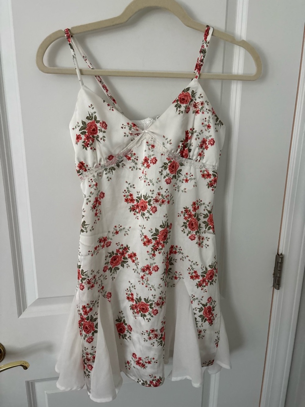 Forever 21 Floral Print Bow Godet Slip Satin Mini Dress Fairy XS - Picture 2 of 7